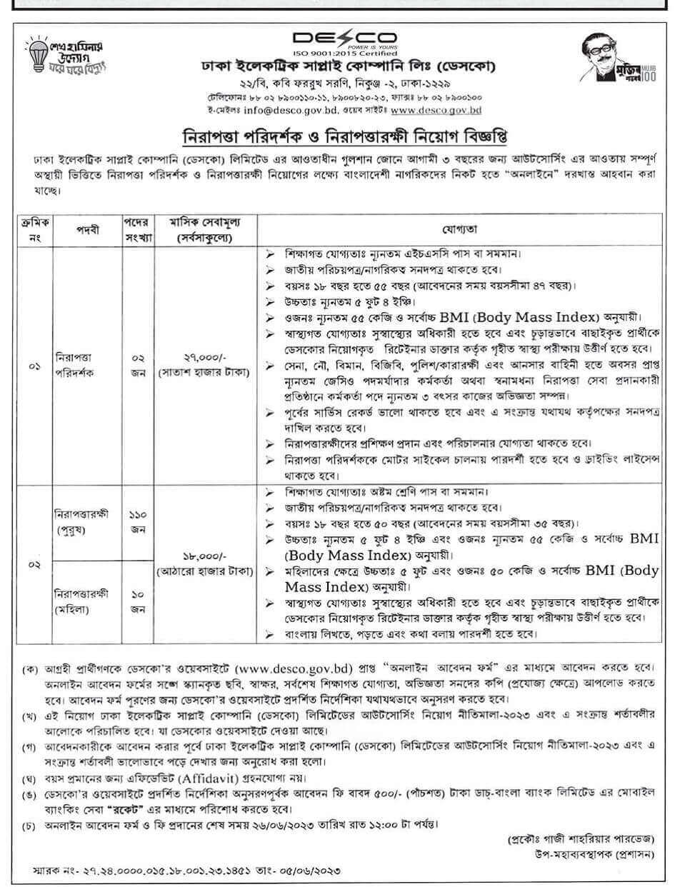 Dhaka Electric Supply Company Limited (DESCO) Job Circular 2023